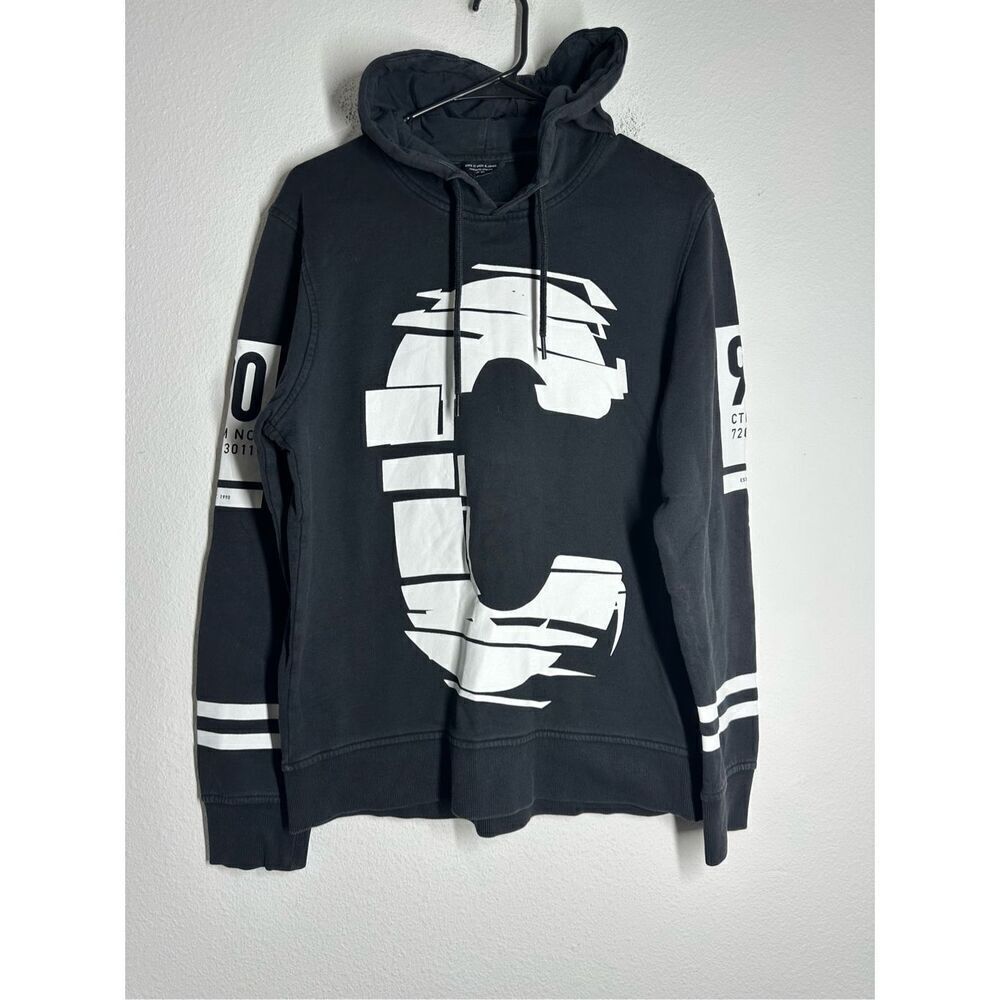 Core By Jack & Jones Men’s Cotton Blend Hoodie Graphic Print C Black White Sz M
